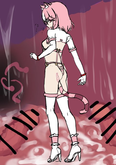 最近描いてるうちの子の後ろ姿が描いてみたかった
触手の巣穴の中で戦ってるイメージ 