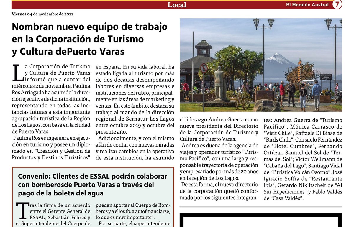 puertovarasorg's tweet photo. Nueva directora ejecutiva asume en la Corporación de Turismo y Cultura de Puerto Varas, Paulina Ros. @puertovarasorg @FEDETUR_Chile @Sernatur @SernaturLagos @CHILE_TOURISM https://t.co/SKb8lsy8Gb