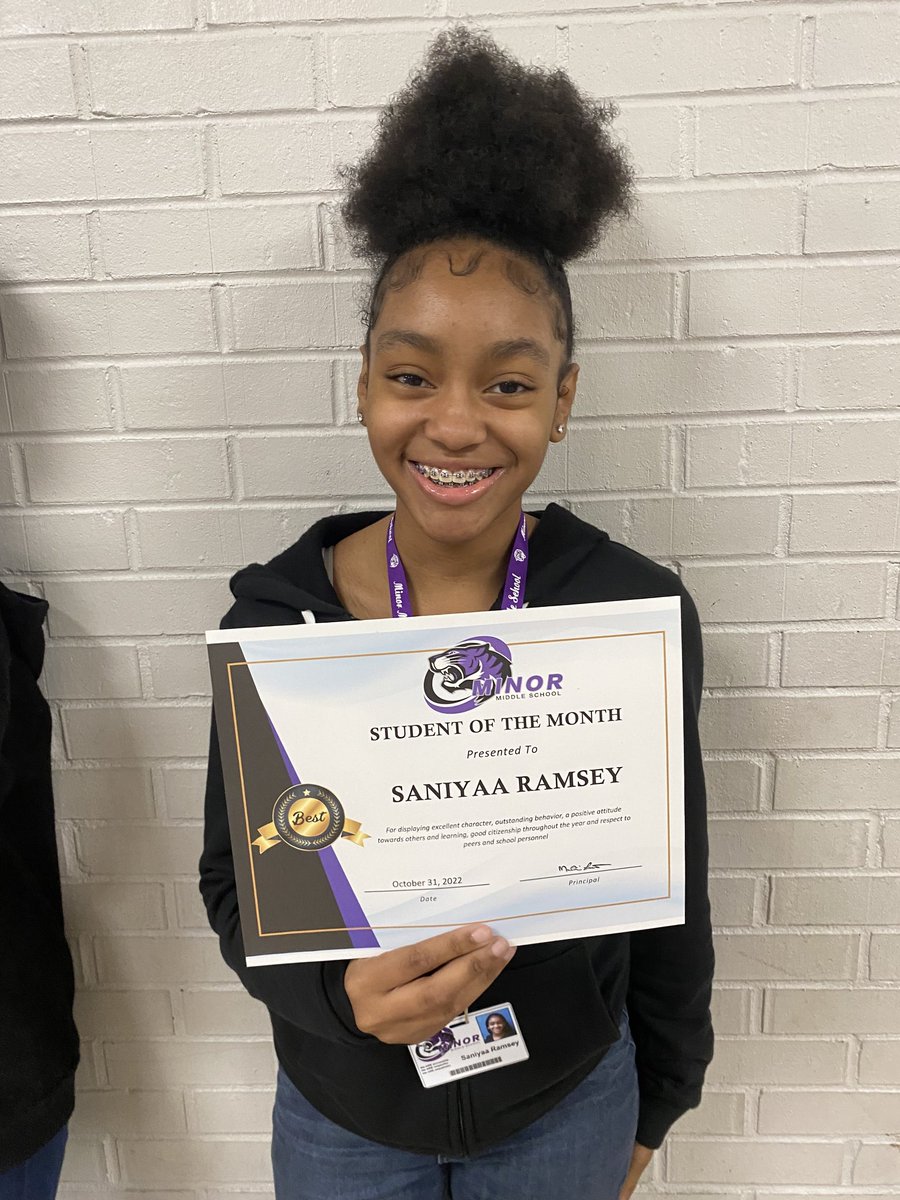 MinorMiddle's tweet photo. Congratulations to the October 2022 Students of the Month for 8th gr. Continue to make your Minor Middle family proud by upholding the PAWS! @jefcoed #minormiddle #sotm #congratulations #kudos #PAWS #practicepositivity #actrespectfullyandresponsibly #worktowardsuccess #staysafe https://t.co/e4uOy5NX4h
