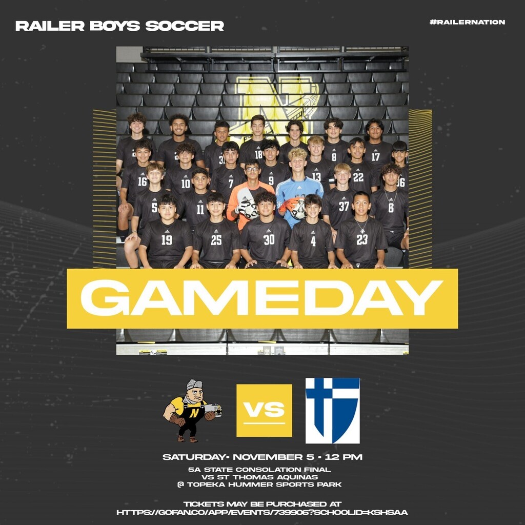 Good luck to the Varsity Boys Soccer team as they take on St. Thomas Aquinas in the 5A State Consolation Championship game at Hummer Sports Park in Topeka at 12 PM today!  #RailerNation #RailerPride #TheRailerWay instagr.am/p/CklOHvfugxO/