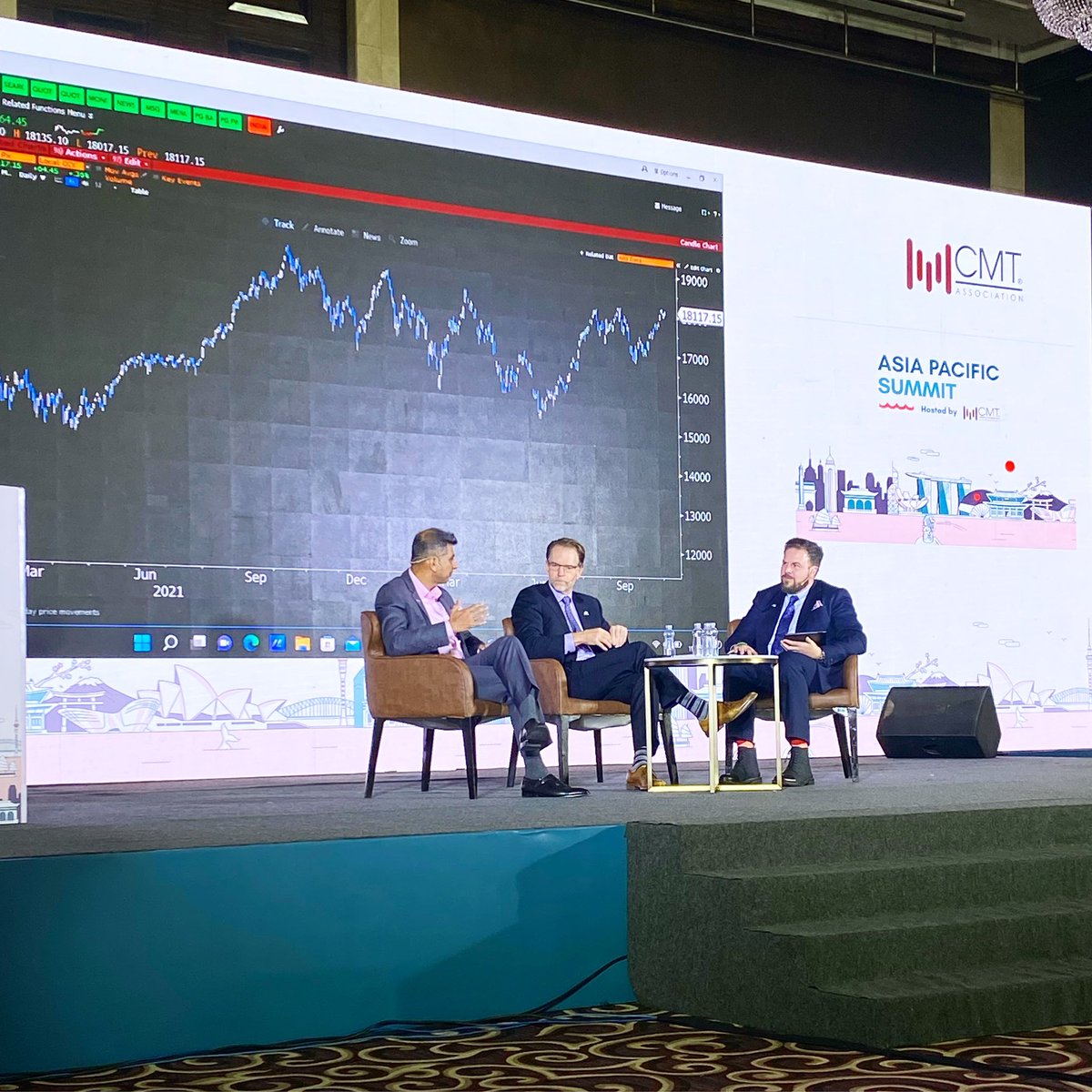 CMTAssociation's tweet photo. We’re at the last session for this year’s summit! Fill the Gap Live with Atul Suri and David Lundgren, CMT, CFA (hosted by Tyler Wood, CMT).

#cmt #cmtapacsummit #stockmarket #trading #finance #mumbai #india @_TBone_Pickens @dlundgren3333 https://t.co/h2vEjQOnYC