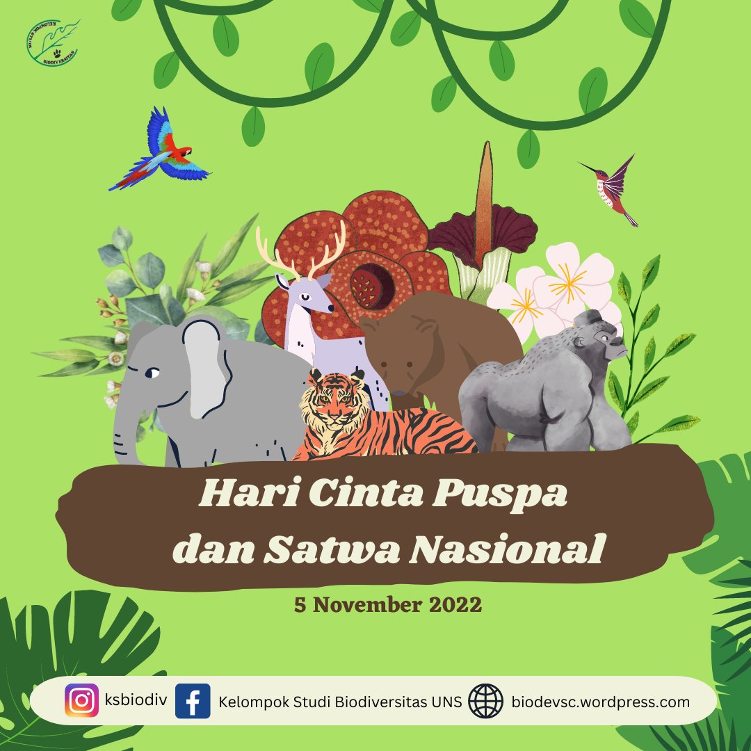 KSBIODIV's tweet photo. 🌱 Hari Cinta Puspa dan Satwa Nasional 🐯

Hari Cinta Puspa dan Satwa Nasional diperingati sebagai bentuk kepedulian, perlindungan, pelestarian puspa dan satwa nasional serta untuk menumbuhkan dan mengingatkan akan pentingnya puspa dan satwa dalam kehidupan kita. https://t.co/DYrDXaDkzg