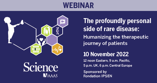 ScienceMagazine's tweet photo. Join #ScienceWebinars for their last #ScienceAndLife webinar of the year on #RareDiseases:

The profoundly personal side of rare disease: Humanizing the therapeutic journey of patients

On Thursday, 10 November, 12 p.m. ET

Register today at https://t.co/NrXC9ulICg

#Webinar https://t.co/iiB6M8iD3l
