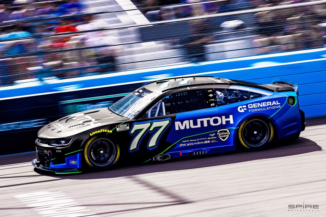 SpireMotorsport's tweet photo. Can't wait to see this @MutohAmerica x #GeneralFormulations #77, piloted by @landoncassill, compete tomorrow! #spiremotorsports #landoncassill #mutoh #nascar #cupseries Render by: @ryandaleydesign x @NIcholasWethB https://t.co/l2voll08XE