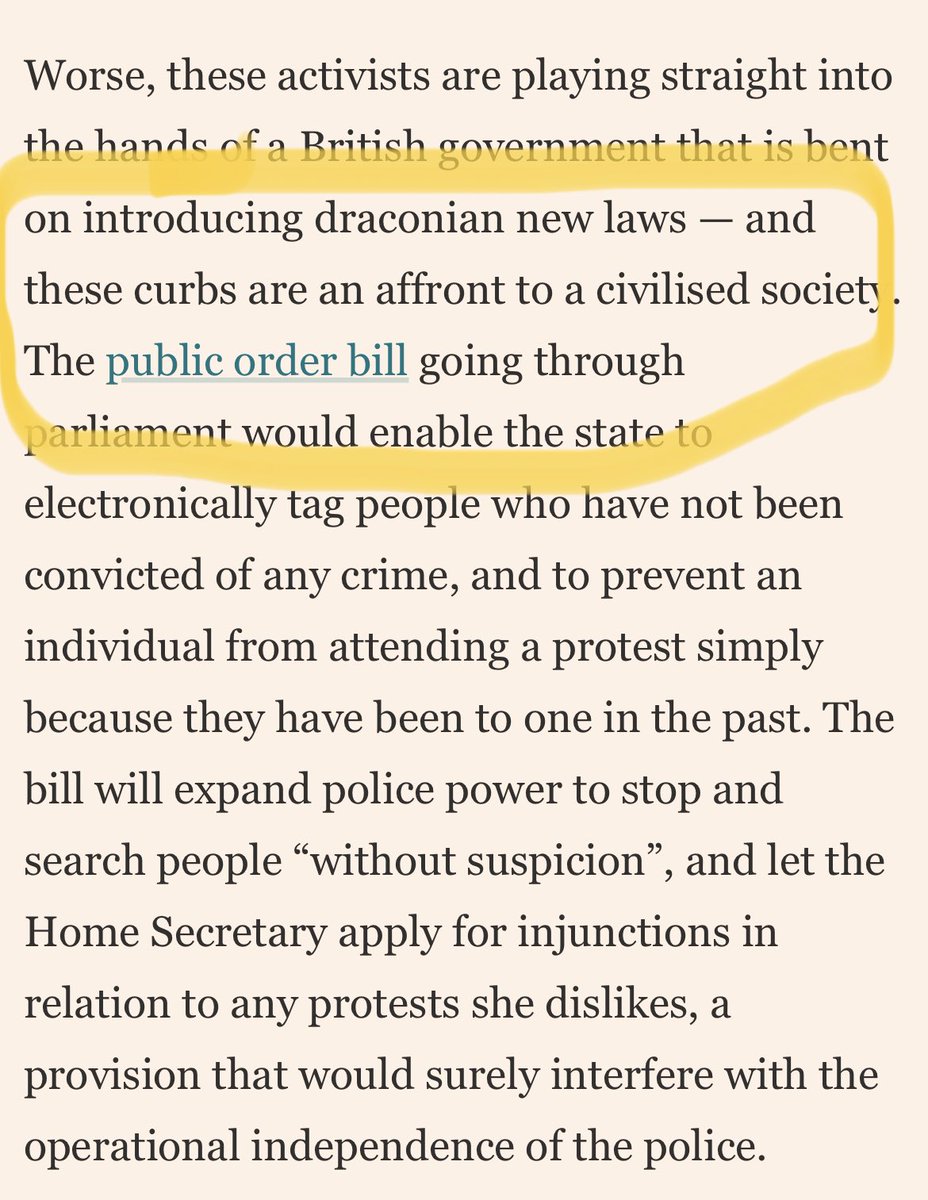 The public order bill going through parliament is “an affront to a civilised society”, says ex Cameron adviser Baroness Cavendish in FT. The powers it gives to police and Home Secretary to crackdown on protests and protestors are redolent of China or Iran, not a western democracy