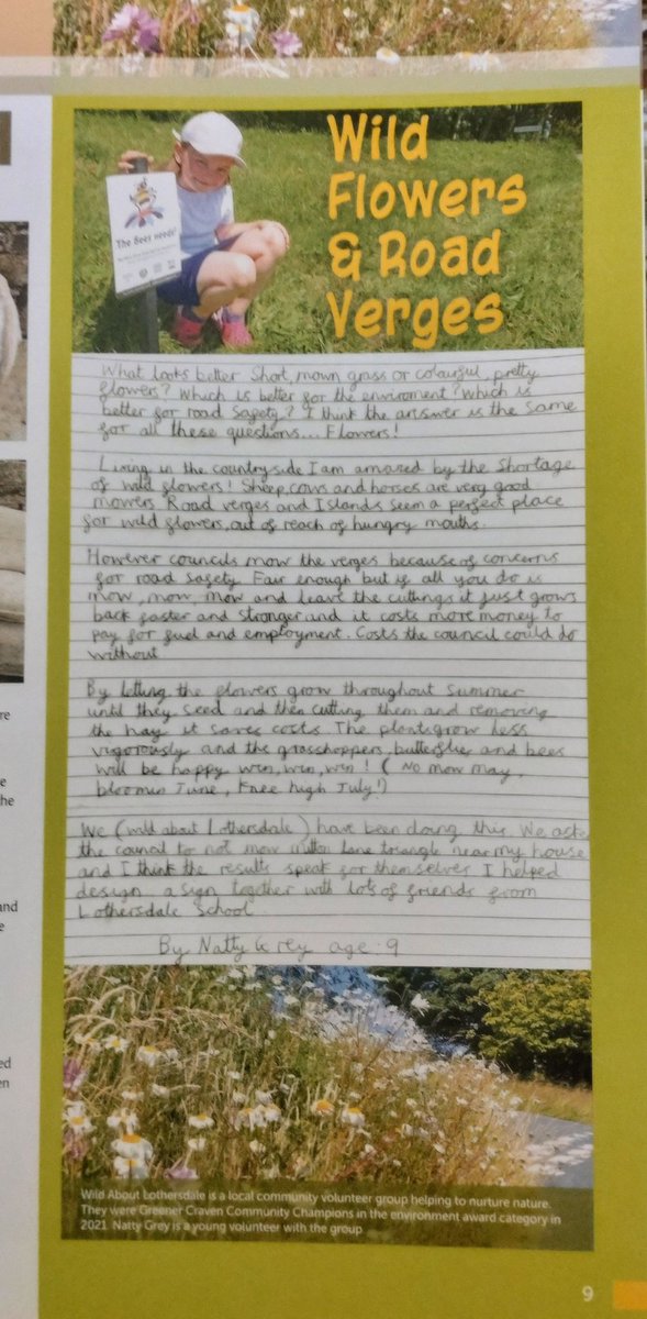 ProfJGrey's tweet photo. Proud dad moment. Thanks @YDS35 for allowing Natty to highlight the work of @LothersdaleWG & @Lothersdale promoting #wildflowers on #roadverges
Thanks also to @northyorkscc highways & @ydmt for support
#TheBeesNeeds https://t.co/tK1mN6YUwm