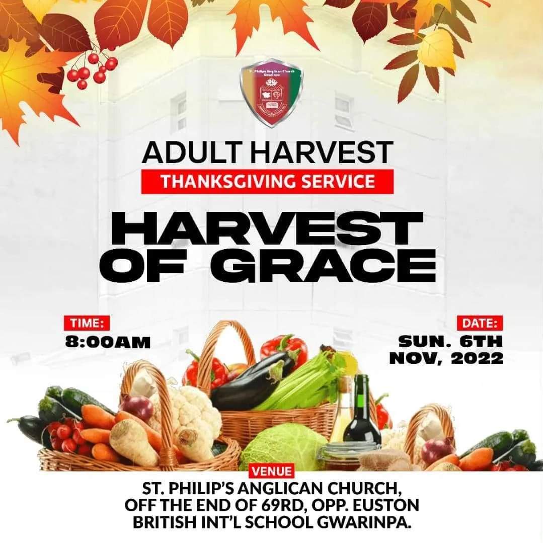 spacgabuja's tweet photo. Are you ready for the biggest harvest of the season!!
Harvest of Grace, Adult HARVEST is happening live this Sunday at https://t.co/wBwjAdg1oC Anglican Church Gwarinpa. Tag someone along as you come give thanksgiving's to God almighty with us.#harvest
#abujatwittercommunity https://t.co/qqMcrNKjwP