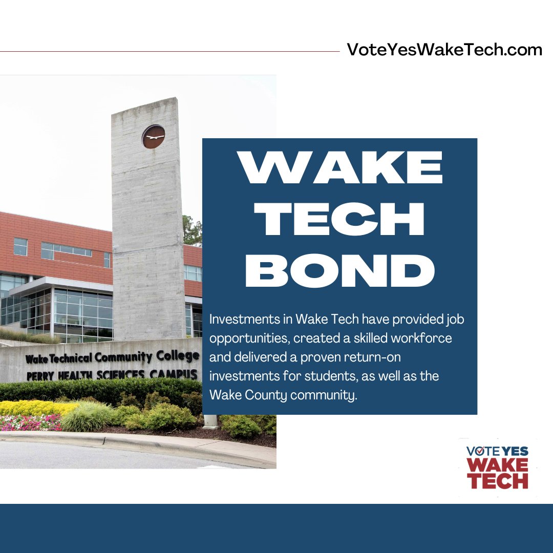 Investments in Wake Tech make a difference. Past bonds have provided job opportunities, created a skilled workforce and delivered a proven return-on investments for students, as well as the Wake County community. #VoteYesWakeTech