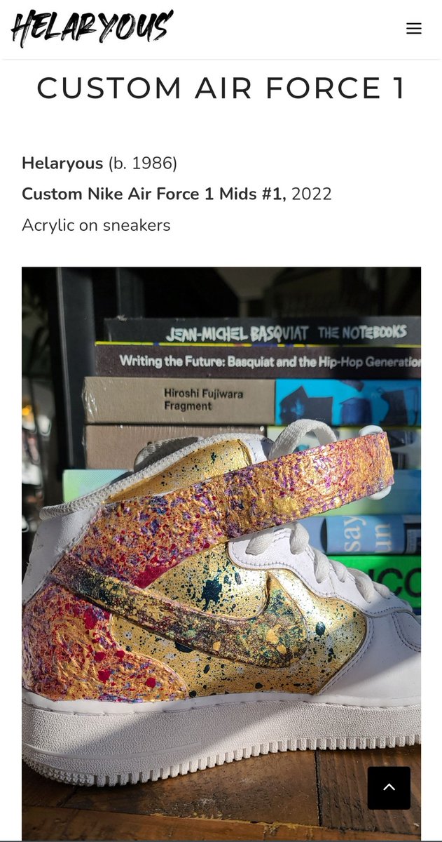 helaryous's tweet photo. Helaryous (b. 1986)
Custom Nike Air Force 1 Mids #1, 2022
Acrylic on sneakers

Now on https://t.co/xLdbRCysrF

#nike #nikeshoes #sneakerhead #sneaker #sneakerdesign #sneakers #customshoes https://t.co/WTiWcLD6In
