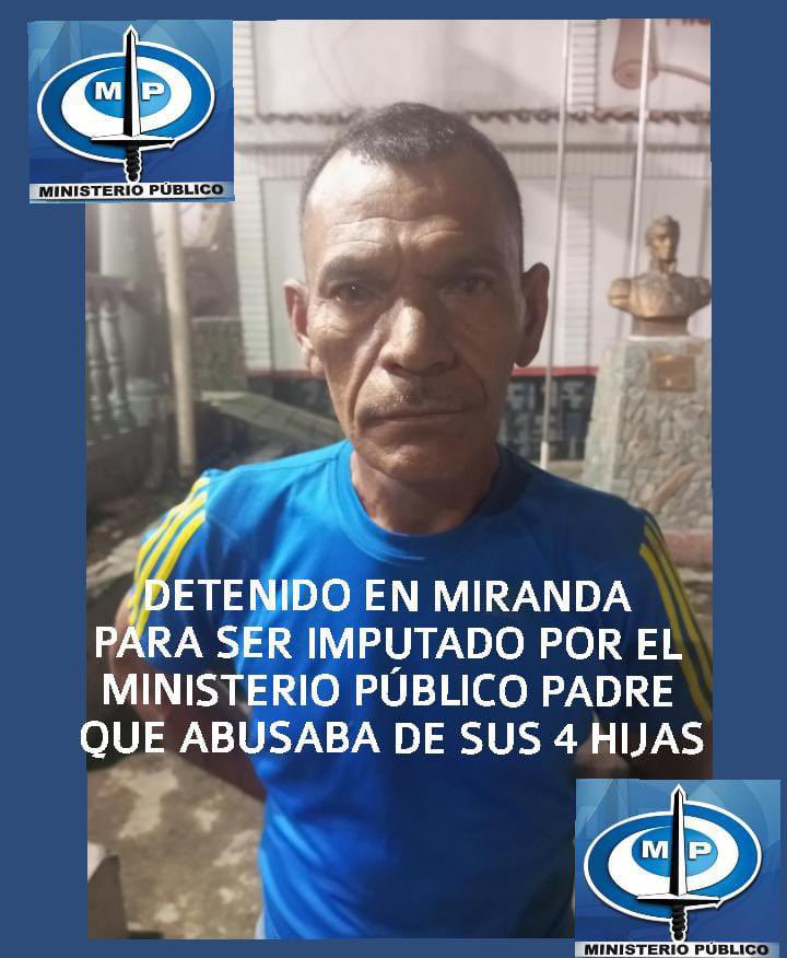 1) #DETENIDO
GABRIEL EDUARDO CAMPOS PEÑA (el Monstruo de Marare) para ser #imputado por el <a href="/MinpublicoVEN/">Ministerio Público venezolano</a> Miranda: por abusar sexualmente de sus 4 hijas -donde Una de sus víctimas #Procreó 4 hijos de 1, 3, 6 y 8 años de edad- a quien mantenía en cautiverio durante su  gestación