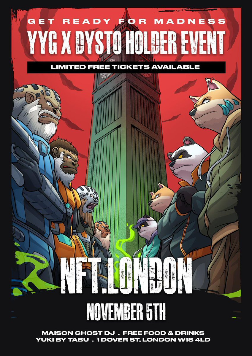 ProjectYinYang's tweet image. We can’t wait to see you all for the first ever YYG X Dysto Inc party! 

The event will be held at Yuki by Tabu, London. Doors open at 8 PM 🕗

We have a smart casual dress code, so make sure you’re looking sharp.

The team can’t wait to meet you all - we’ll see you there! ☯️🥳