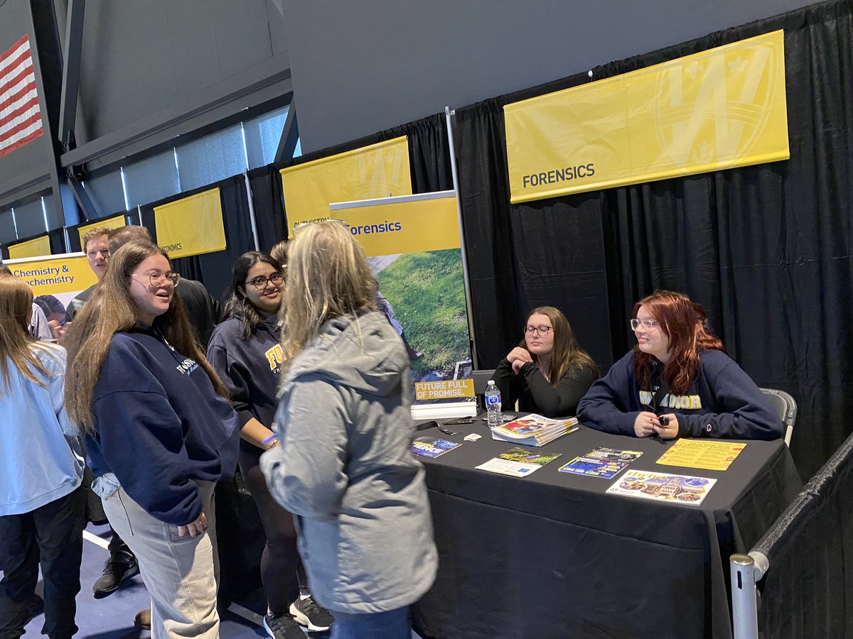 Our students explaining to the prospective students and parents the forensics program <a href="/UWindsor/">University of Windsor</a>