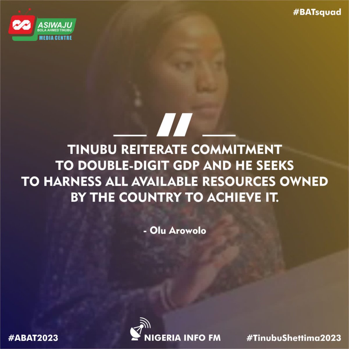 kokomatic's tweet photo. Tinubu reiterate commitment to double-digit GDP and he seeks to harness all available resources owned by the country to achieve it

- Olu Arowolo

#RenewedHope2023 
#BATKSM2023 
#BATsquad https://t.co/9IutBWMwtY