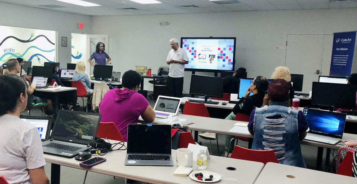 MomWhoCodes's tweet image. Excited 🤩 to have a full house of @MDCPS
@MDCPSSTEAM Art and CS teachers at @BBBSMiami today to learn the “Art of Coding Animations” from @cmshauser4math with @codeartorg thanks to support from The Academy for CS Education at @FIU
and @FIUSCIS