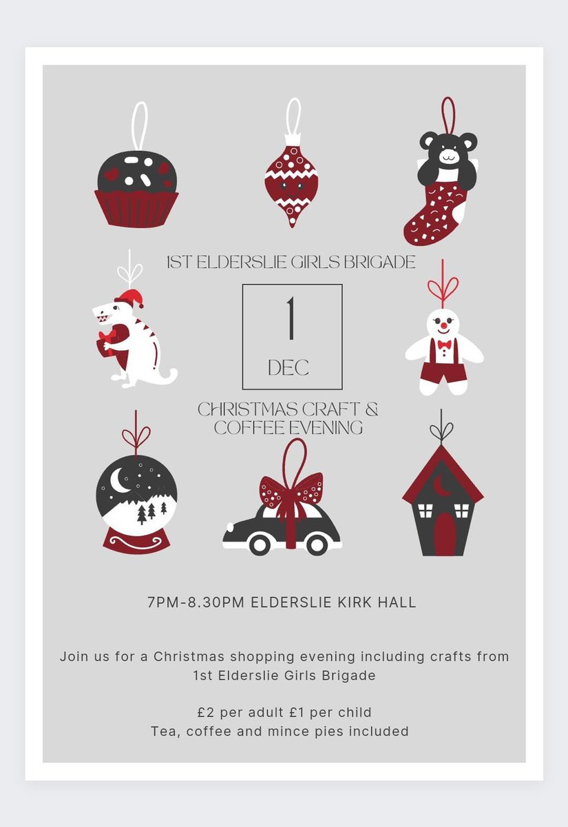 Date got your diary Thursday 1st December - Elderslie GB Christmas Craft &amp; Coffee Evening - all welcome 🎄🍰☕️
#Christmas #crafts #ShareTheGoodNews