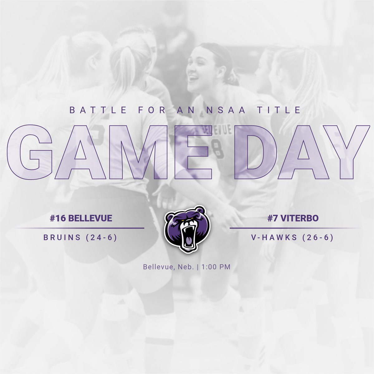 BUBruinsVB (@bubruinsvb) on Twitter photo BIG-time battle. 💪
The top two teams in the <a href="/PlayNorthStar/">North Star</a> standings face off this afternoon at 1pm, as Bellevue looks to earn a share of the NSAA regular season conference title. 💜 BIG-time battle. 💪
The top two teams in the <a href="/PlayNorthStar/">North Star</a> standings face off this afternoon at 1pm, as Bellevue looks to earn a share of the NSAA regular season conference title. 💜