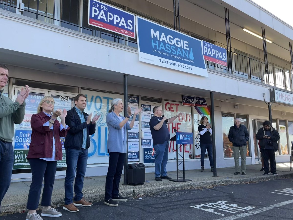 NHDems's tweet photo. Thank you Marty Walsh for joining our canvass launch in Manchester this morning!

Granite State Democrats are wicked fired up to re-elect @Maggie_Hassan and @ChrisPappasNH, and to take back our majorities in Concord on Tuesday! 🗳️ #NHPolitics https://t.co/SUR6dkxBoA