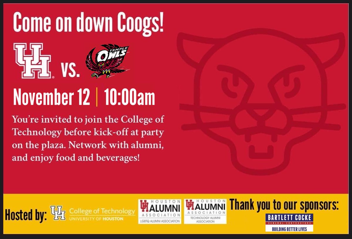 UHCullenAlumni's tweet image. College of Technology, LGBTQ Alumni Association and Technology Alumni Association Tailgate

Click here to register - houstonalumni.com/event/cotlgbtq…

Hope to see you there!

#gocoogs #uhcot