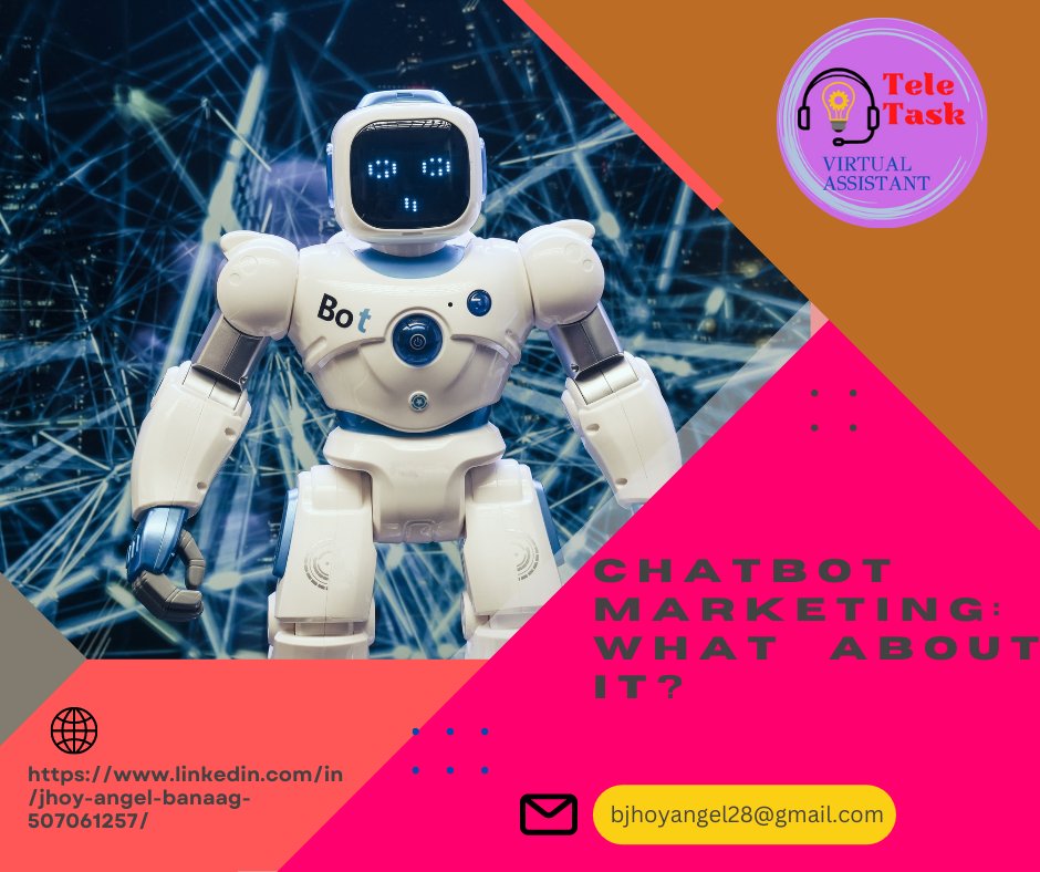 bjhoyangel28's tweet image. Chatbot Marketing: What&apos;s the buzz all about?🤔

Chatbot promotion new trend in marketing. It is a computer software that can talk to customers anytime of the day. Follow my socials to learn more about chatbot marketing.  #Teletask #chatbotmarketing
