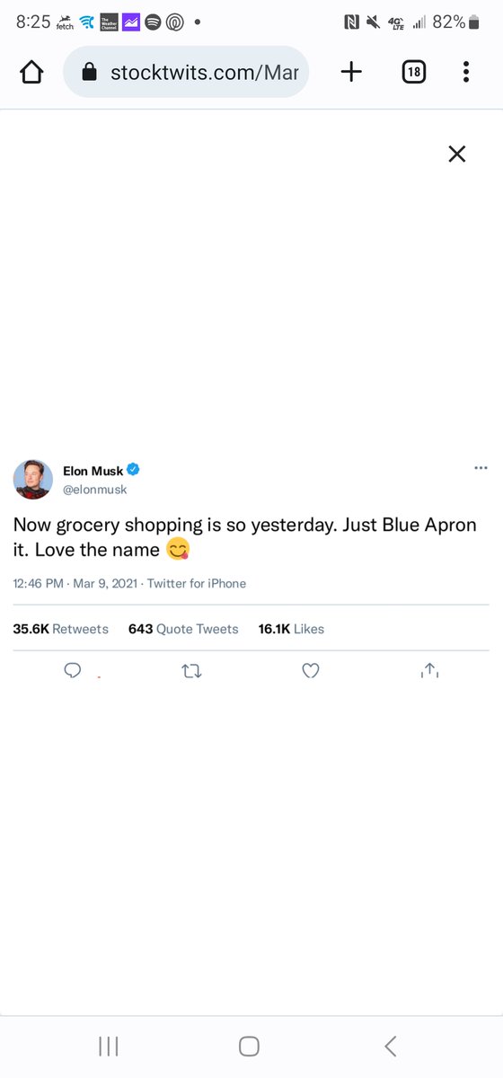 JustinMarkish's tweet photo. @elonmusk Should bring in a chef to make Blue Apron meals at Twitter HQ and charge $8 per meal. $APRN @blueapron https://t.co/TL08m1tLjU
