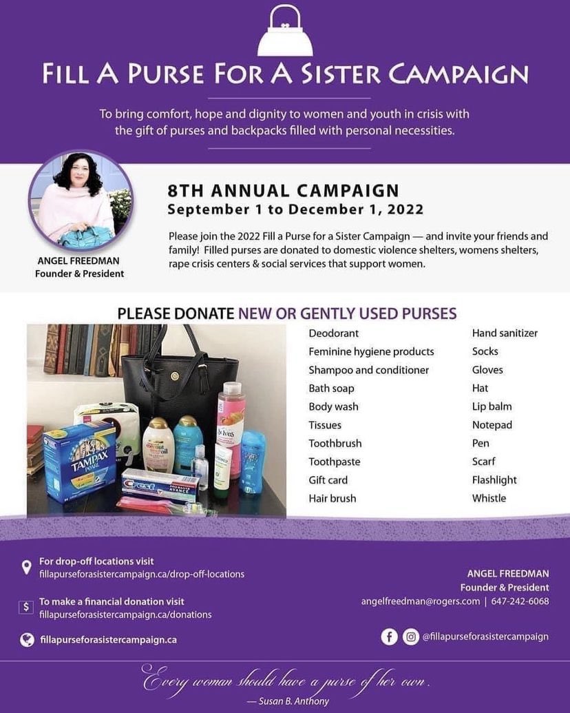 Daniell96078006's tweet photo. The Fill A Purse For A Sister campaign will end on December 1st &amp; we are asking all @GSD_ycdsb families to have their donations in by Mon Nov 28th !!! Thank you to everyone who has contributed to this amazing cause !!! @RelDept_YCDSB @YCDSB @angelfreedman 🙌🏼 https://t.co/drsqbM2e95