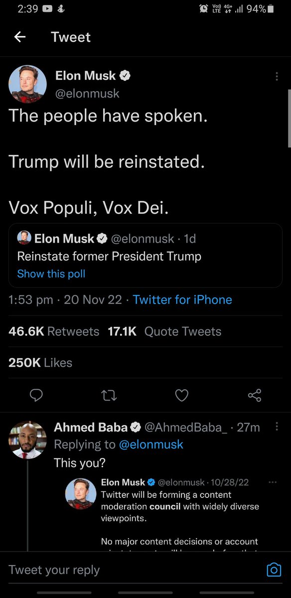 Hey, <a href="/elonmusk/">Elon Musk</a> 
Can we vote whether you stay or go next?
Or would "the people have spoken" magically no longer apply?
#ElonIsDestroyingTwitter #chickenshit