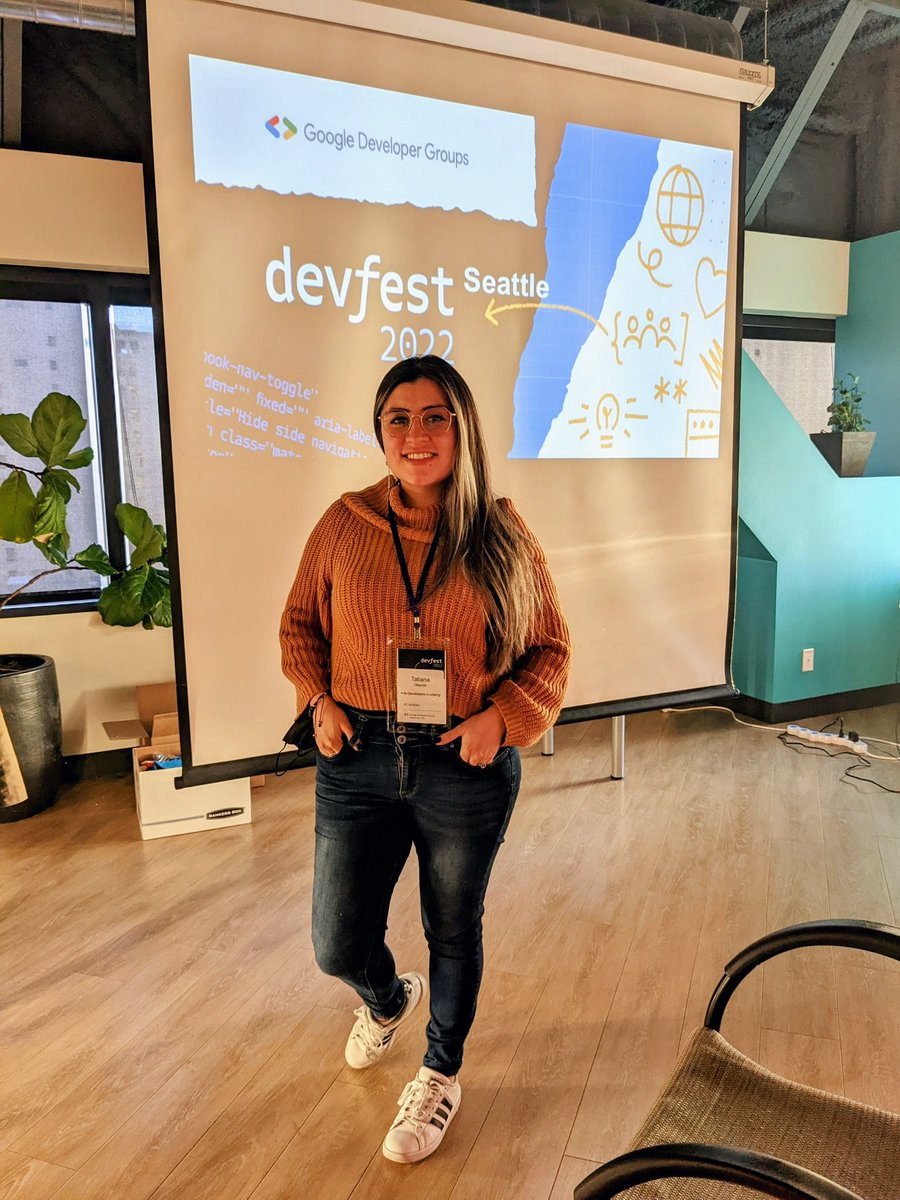 tatiobandore's tweet photo. what an inspiring experience today at the #devfestsea22 I dream of the day when I would be the one giving a talk and helping others communities to grow and thrive in tech. #googledevelopers #latinasintech #gdg #devfest2022 https://t.co/oeSLVbNo9t