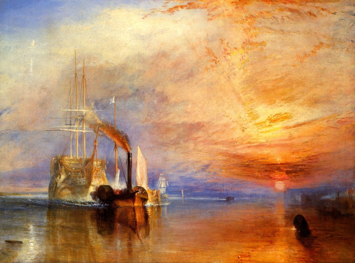 The "Fighting Temeraire" Tugged to her Last Berth to be Broken up, 1839 #turner #englishart wikiart.org/en/william-tur…