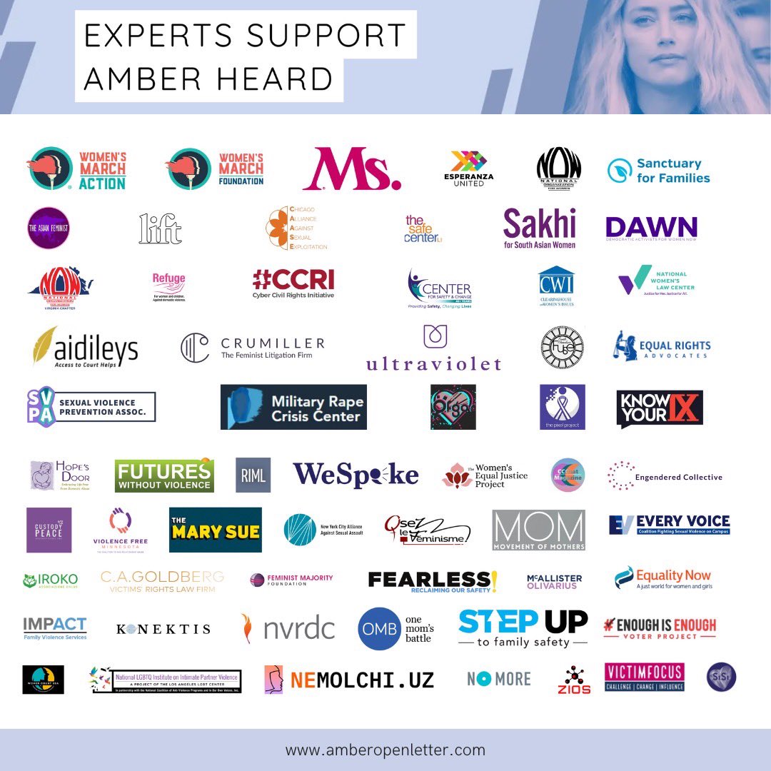 If you are an expert or org in the fields of women’s rights, domestic violence, and/or sexual violence and would like to join our growing list of signatories (name drop Gloria Steinem here) email us at the link in our bio. We stand in solidarity with Amber Heard. #ExpertsForAmber