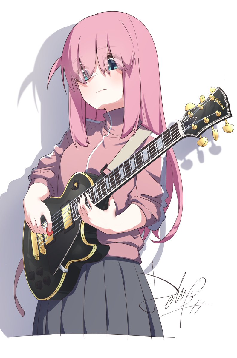 gotou hitori 1girl instrument pink hair guitar solo track jacket electric guitar  illustration images