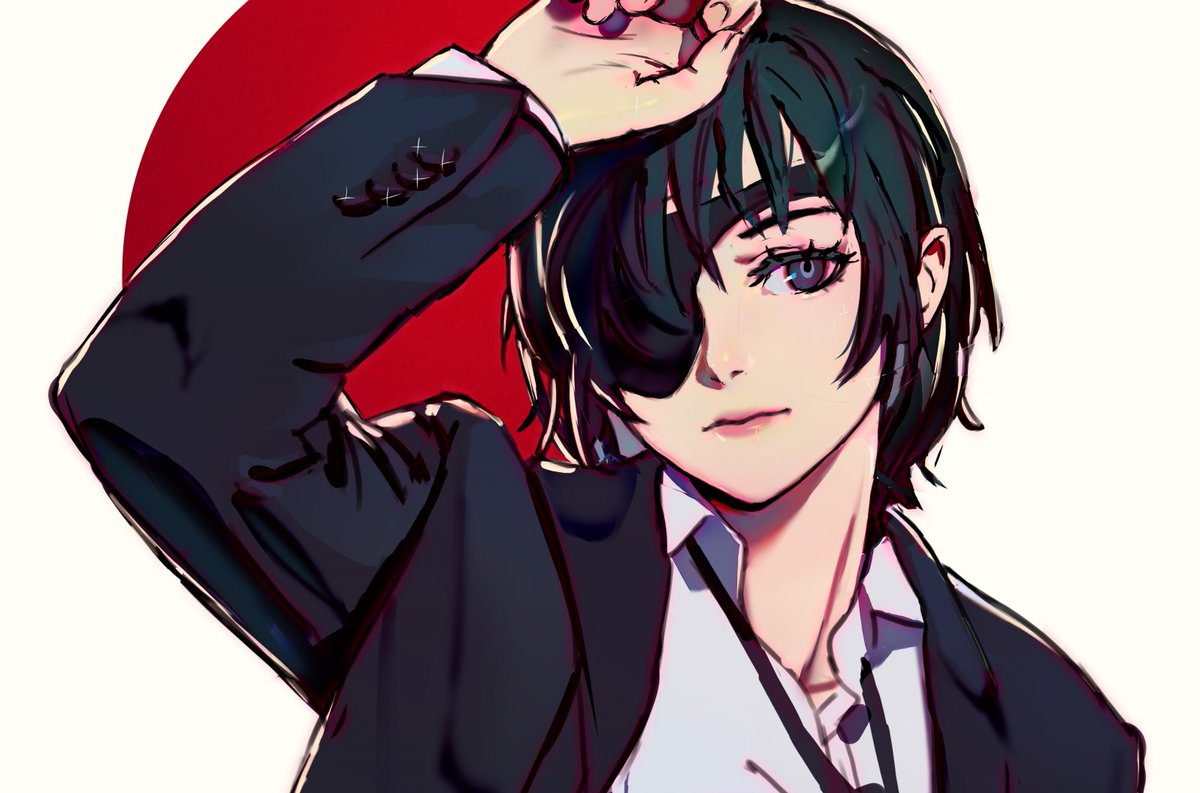 himeno (chainsaw man) 1girl eyepatch black hair solo necktie formal short hair  illustration images