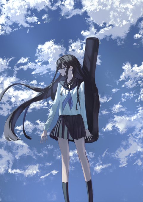 ギターを背負う女の子を描きました! #イラスト 