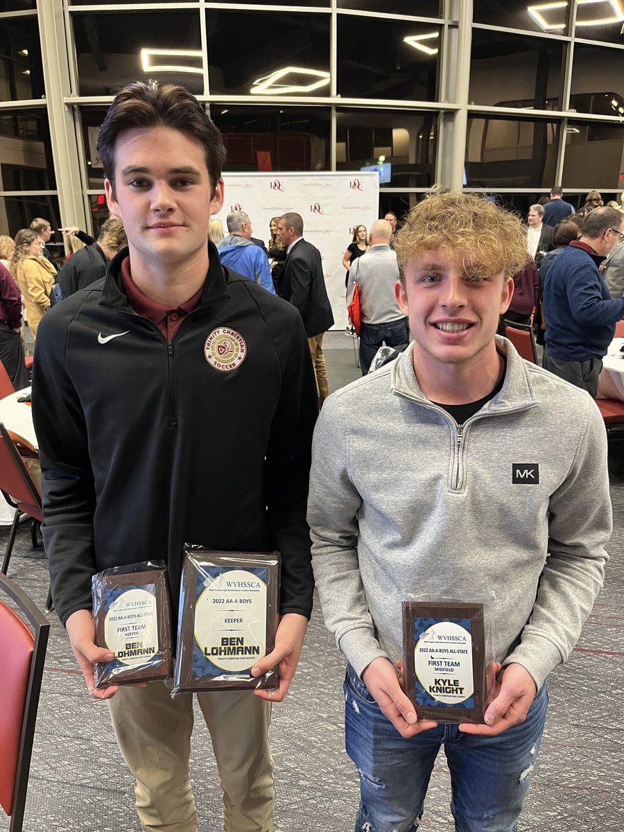 Great night at the WVHSSCA banquet!

Ben Lohmann
A/AA Goalkeeper of the Year

Kyle Knight &amp; Ben Lohmann
1st Team All-State 

Carter Hartsock 
2nd Team All-State

Carmelo Kniska 
Honorable Mention

Dan Lohmann
A/AA State Coach of the Year