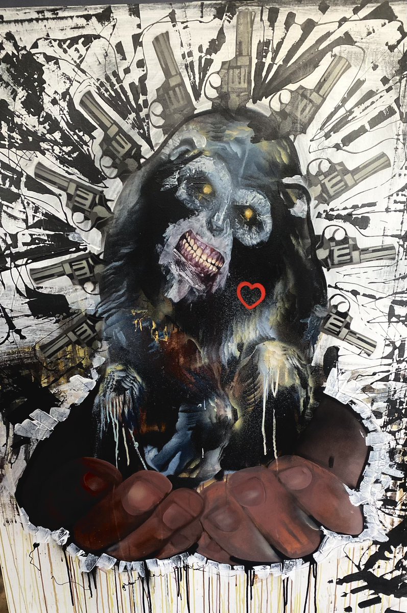 RickiVespia's tweet photo. AGE OF MAN,48x60 mixed media on canvas. #vespia1 #darkart #metal #spraypaintart #punkhc #aerosolart https://t.co/yQNIFgEwao