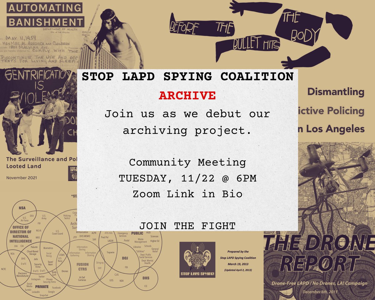 This Tuesday, we’ll be offering folks a sneak peek at our archiving sights and discussing ways to archive the community’s fight and subvert the state’s archiving model.
More details here:
stoplapdspying.org/archiving-our-…