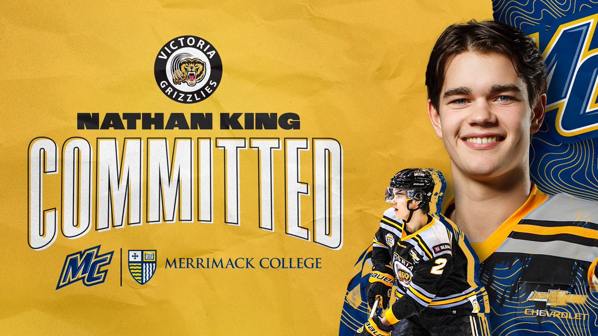 BCHLGrizzlies's tweet photo. The Victoria Grizzlies are excited to announce that defenceman Nathan King has committed to @MerrimackMIH Div 1 School.

Congratulations Nathan!

#BCHL #Smarthockey #Modernhockey #NCAA #Div1 https://t.co/0OJGt72m8I