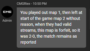This NPC <a href="/CmgRiex/">CMG Riex</a> just said i left "at start of map 2 without reason" tell me how leaving a whole 18 seconds before getting on to the plane is considered the start of map 2? Then he bans me on live support 🤣🤣 clips.twitch.tv/HonorableFancy… 
<a href="/CMG_Esports/">CMG</a> GET BETTER ADMINS