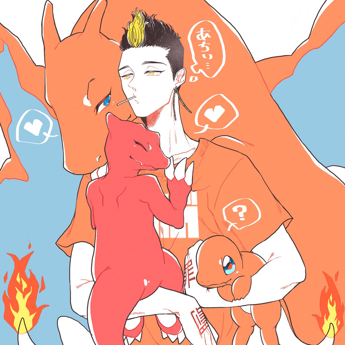 charizard flame-tipped tail 1boy pokemon (creature) heart male focus fire thought bubble  illustration images