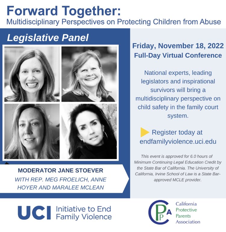 Join us Friday, November 18 at 1:30 pm PT/4:30 pm for our legislative plan with @jane_stoever, CO @RepMegFroe, @MaraleeMcLean & @SOSMaryland Anne Hoyer to pass training bills. Registration will stay open through the conference! Learn more and register at caprotectiveparents.org/forward-togeth…