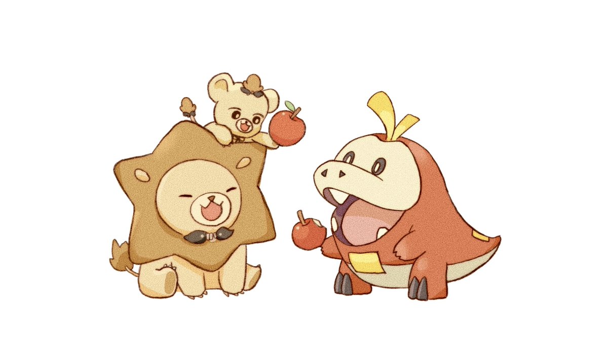 pokemon (creature) apple no humans holding open mouth tongue food  illustration images