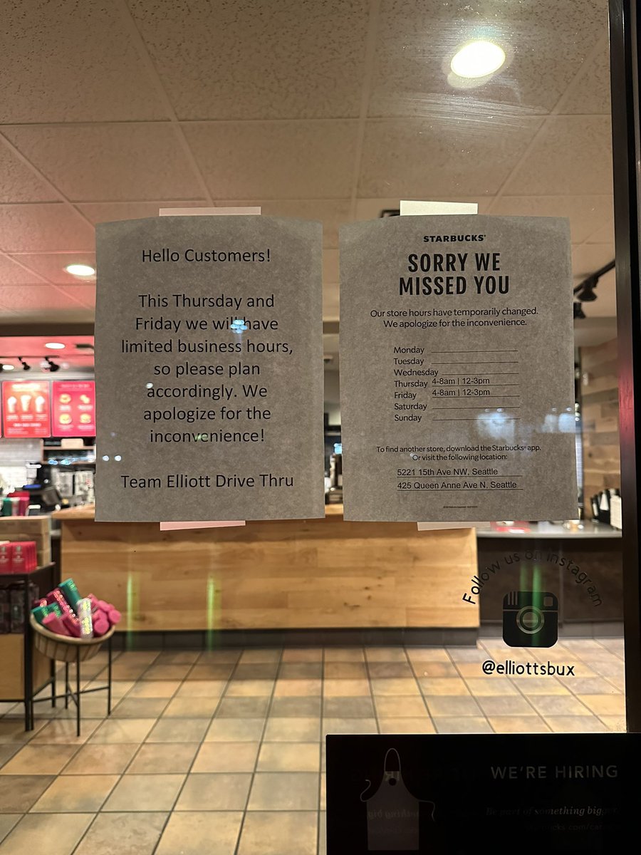 EmilyEricson_'s tweet photo. My Starbucks drive thru on Elliott avenue in Seattle is having its union election tomorrow! ☺️ @KING5Seattle https://t.co/u2az8hBtRW