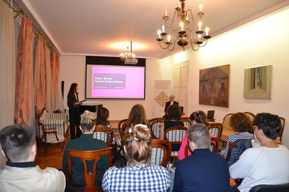 peterbrownBC's tweet image. Pleasure to give a talk at Belgrade’s University of the Arts for cultural policy and management Masters students.  We talked about notions of cultural relations, the British Council’s vision and purpose and how we translate that into action @BritishCouncil @ukinserbia @rsBritish