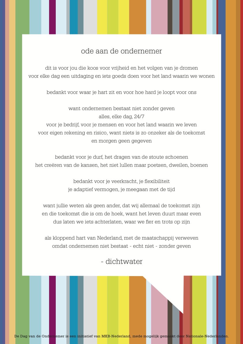 Ondernemers van Nederland, bedankt voor 24/7 alles geven. Dit is een Ode aan jullie. 

#DagVanDeOndernemer #18november #Ondernemen #Ondernemerschap