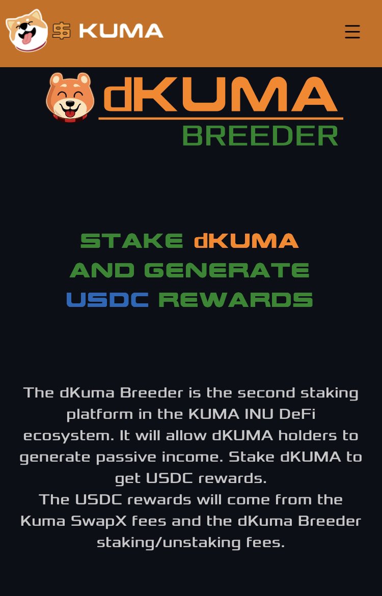 DKUMAStaker's tweet photo. @SharksCoins @binance Which #crypto is #binance killer? $dKUMA governance + utility token
Vote or create proposals with #dKuma #KumaDAO
#KumaDEX leverage trade up to 25x. earn $USDC from staking #dKuma  fully decentralized and community driven https://t.co/NNesPYgXkA