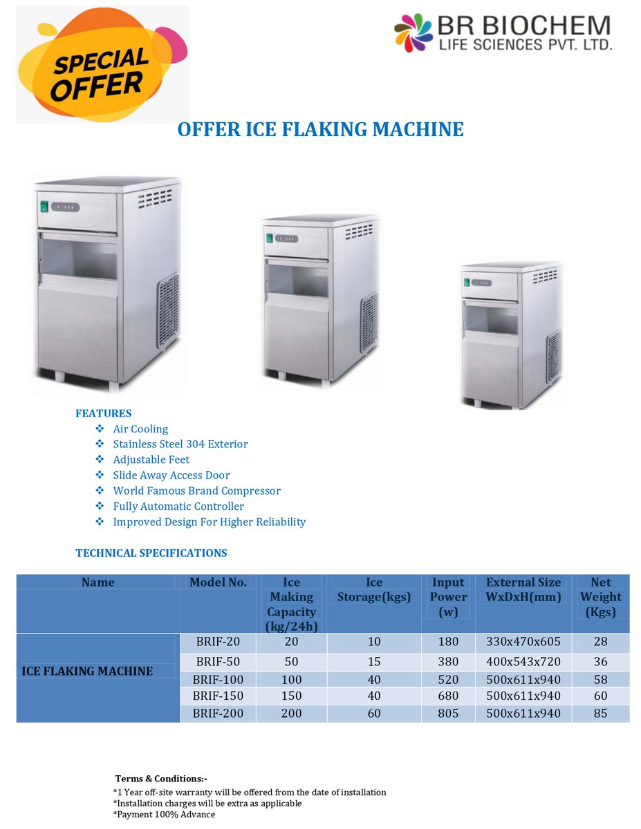 BRBLSciences's tweet image. ICE FLAKING MACHINE

*BEST PRICE AVAILABLE
*READY IN STOCK CAPACITIES- 20KG, 100KG, 150KG, 200KG.

FOR MORE DETAILS PLEASE CONTACT:
Mail: info@brbls.com
Whatsapp:8860082777
Call: 011-43033662/4
-
-
#iceflakingmachine #instrument #research #brbiochembrand #ivd2022 #biotechnology