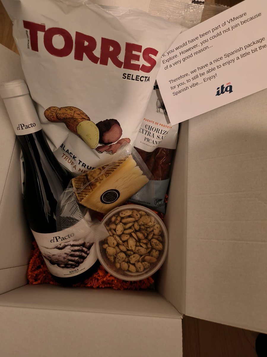 vvanvierzen's tweet photo. If you can't make it for some reason to VMware Explore, but your employer makes sure you'll get at least a bit of the Spanish vibe🥰 I'll definitely be enjoying this while watching some of the sessions on playback! #ITQlife https://t.co/gnR1EkxPUl