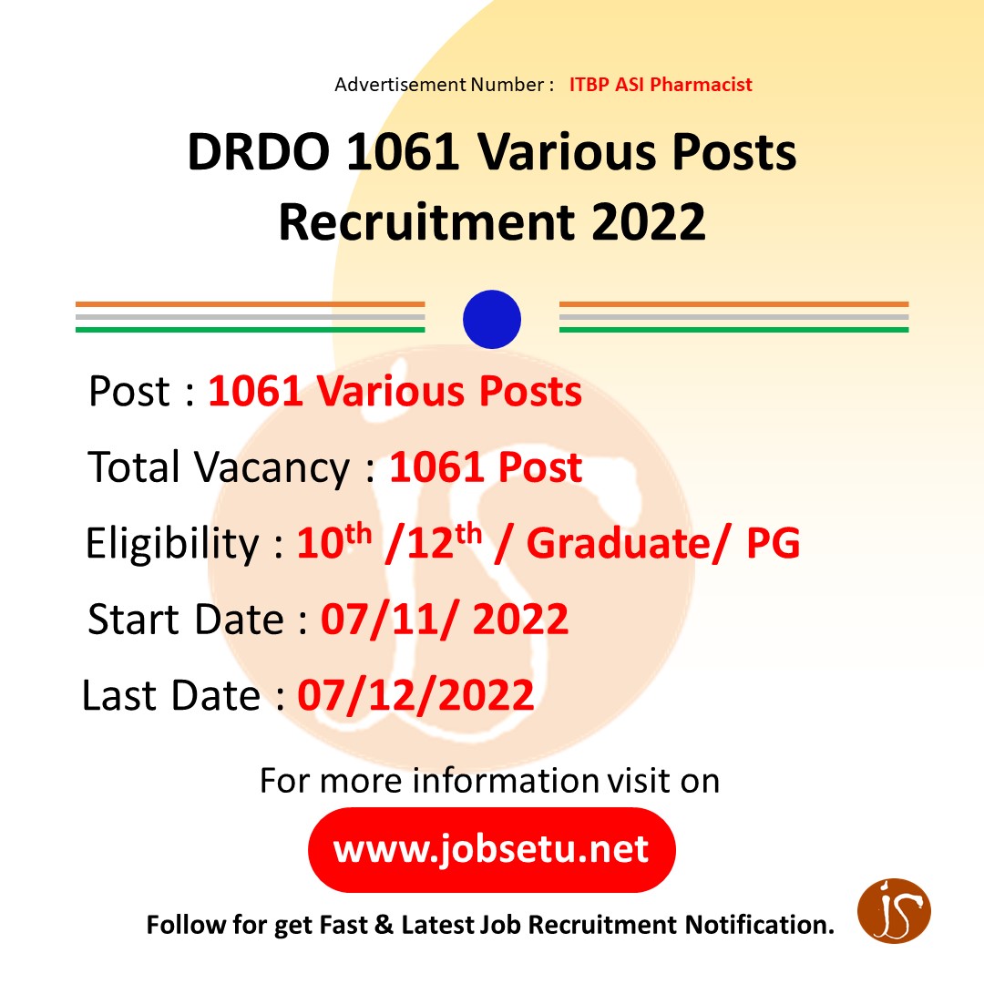 jobsetuofficial's tweet image. #DRDO #1061 #VariousPosts #Recruitment_2022 #jobsetu #jobs #govtjobs #govtjobs2022
@jobsetuofficial #jobsetuofficial
Recruitment Link : jobsetu.net/post/drdo-1061…