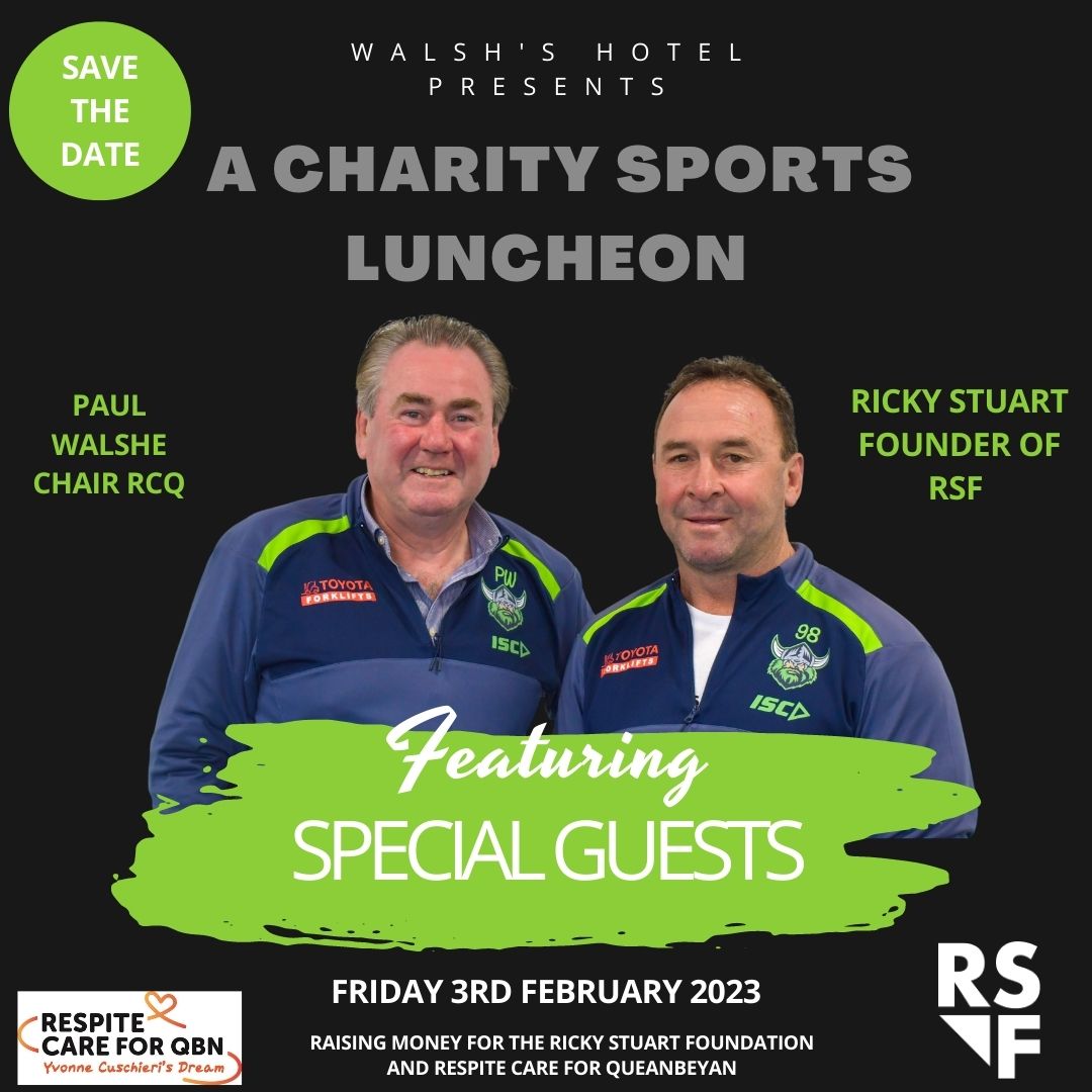 @RespiteQBN and the @rickystuartorg in conjunction with Walsh's Hotel are holding a charity sports luncheon on Friday 3 February 2023. Further details including cost and special guests will be announced in the next couple of weeks. Stay tuned .....