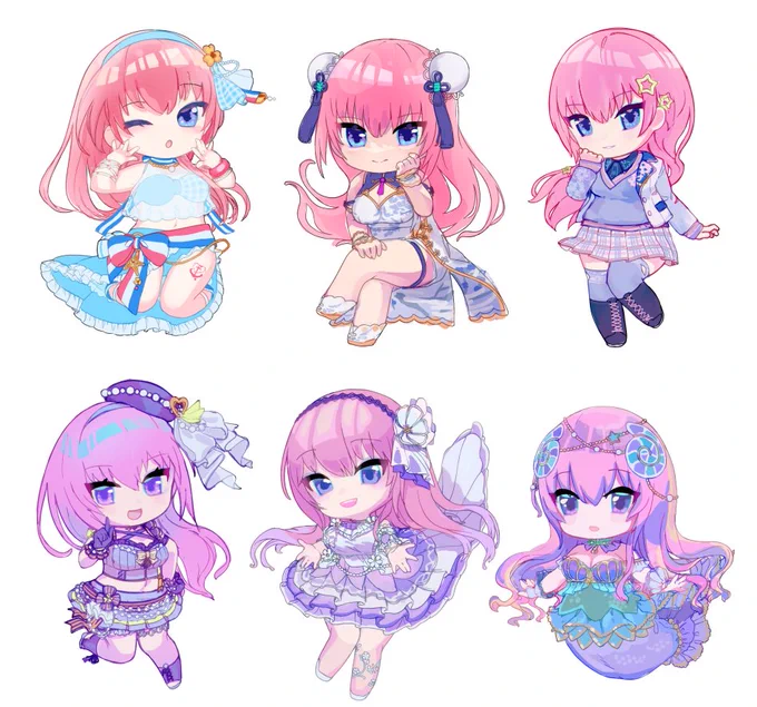 ルカ誕に合わせてこの子達でグッズを作ろうと思っているんだけど、当初の予定では→のデザインで色ごとに切り分けた6枚つづりのシールセットにしようかなーと思っていたんだけど、見てたら普通に個別アクキーを作っても良くないかという気も湧いてきて、どうしよう・・・ 