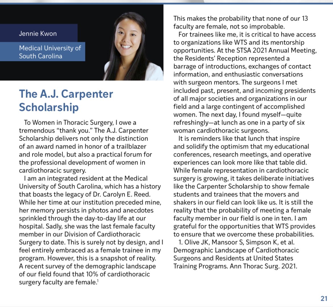 Jennie Kwon (@jenniekwonmd) on Twitter photo The Winter 2022 edition of the <a href="/WomenInThoracic/">WomenInThoracicSurg</a> Oracle--a few words on my 👌🏼 experience with the AJ Carpenter Scholarship <a href="/OfficialSTSA/">Southern Thoracic Surgical Association (STSA)</a>. Update: MUSC now has <a href="/KateEEngelhardt/">Kathryn E Engelhardt, MD MS</a> leading the women in CT surgery in the footsteps of Dr. Carolyn Reed. The Winter 2022 edition of the <a href="/WomenInThoracic/">WomenInThoracicSurg</a> Oracle--a few words on my 👌🏼 experience with the AJ Carpenter Scholarship <a href="/OfficialSTSA/">Southern Thoracic Surgical Association (STSA)</a>. Update: MUSC now has <a href="/KateEEngelhardt/">Kathryn E Engelhardt, MD MS</a> leading the women in CT surgery in the footsteps of Dr. Carolyn Reed.